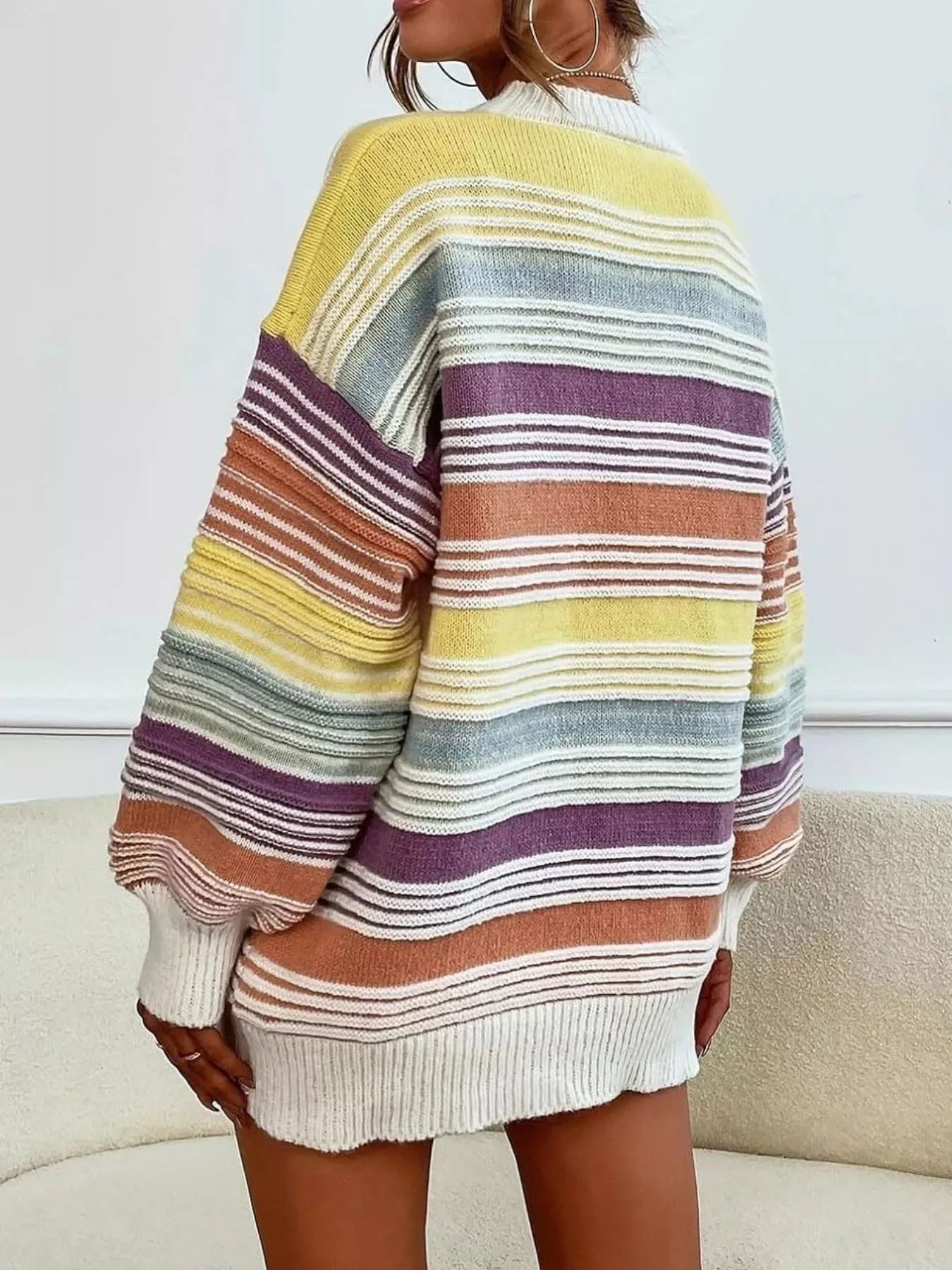 Striped Knit Long Sleeve Sweater - PBNJ FASHIONS