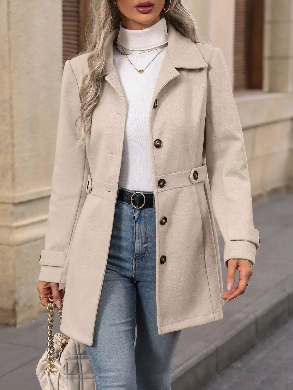 Collared Neck Button Up Coat - PBNJ FASHIONS