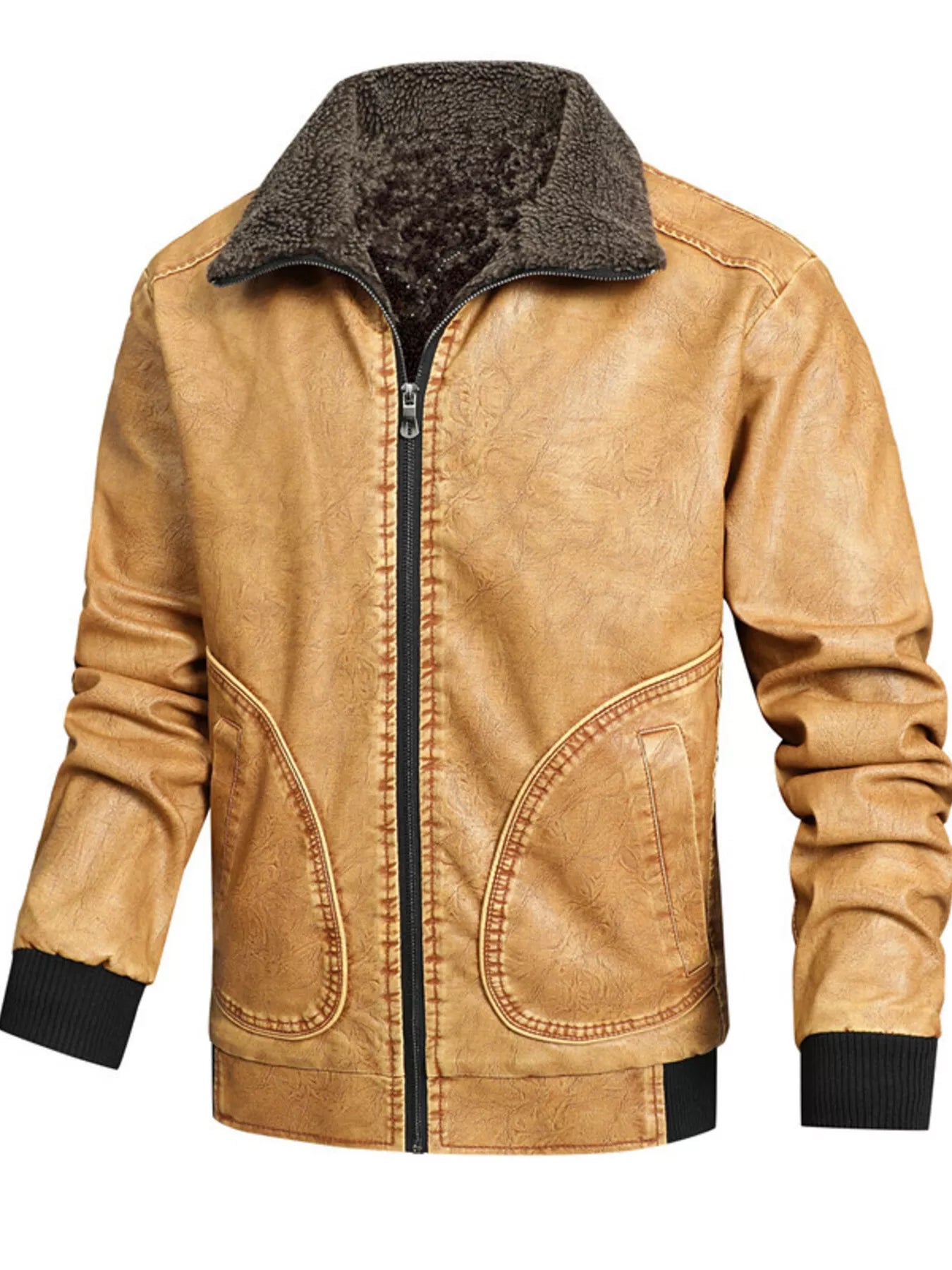 Men's Full Size Faux Leather Sherpa Collar Jacket Plus Size - PBNJ FASHIONS