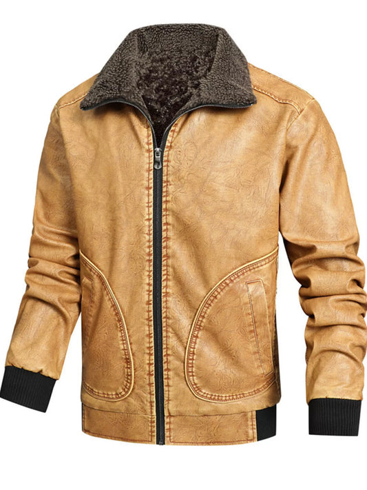 Men's Full Size Faux Leather Sherpa Collar Jacket Plus Size - PBNJ FASHIONS