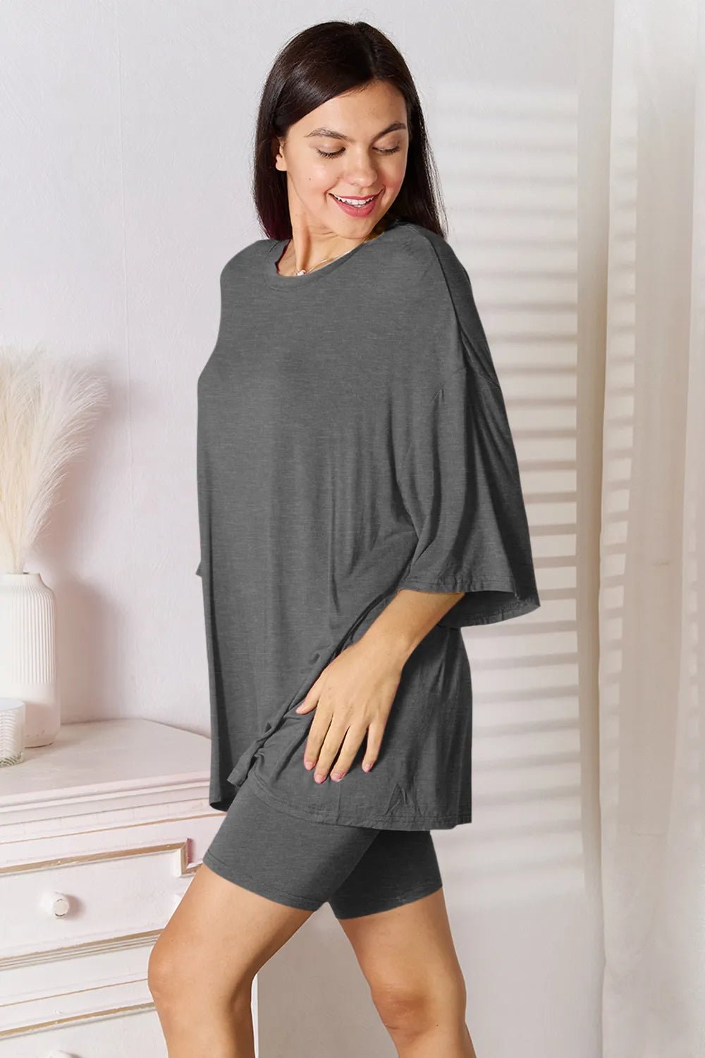 Basic Bae Full Size Soft Rayon Three - Quarter Sleeve Top and Shorts Set - PBNJ FASHIONS