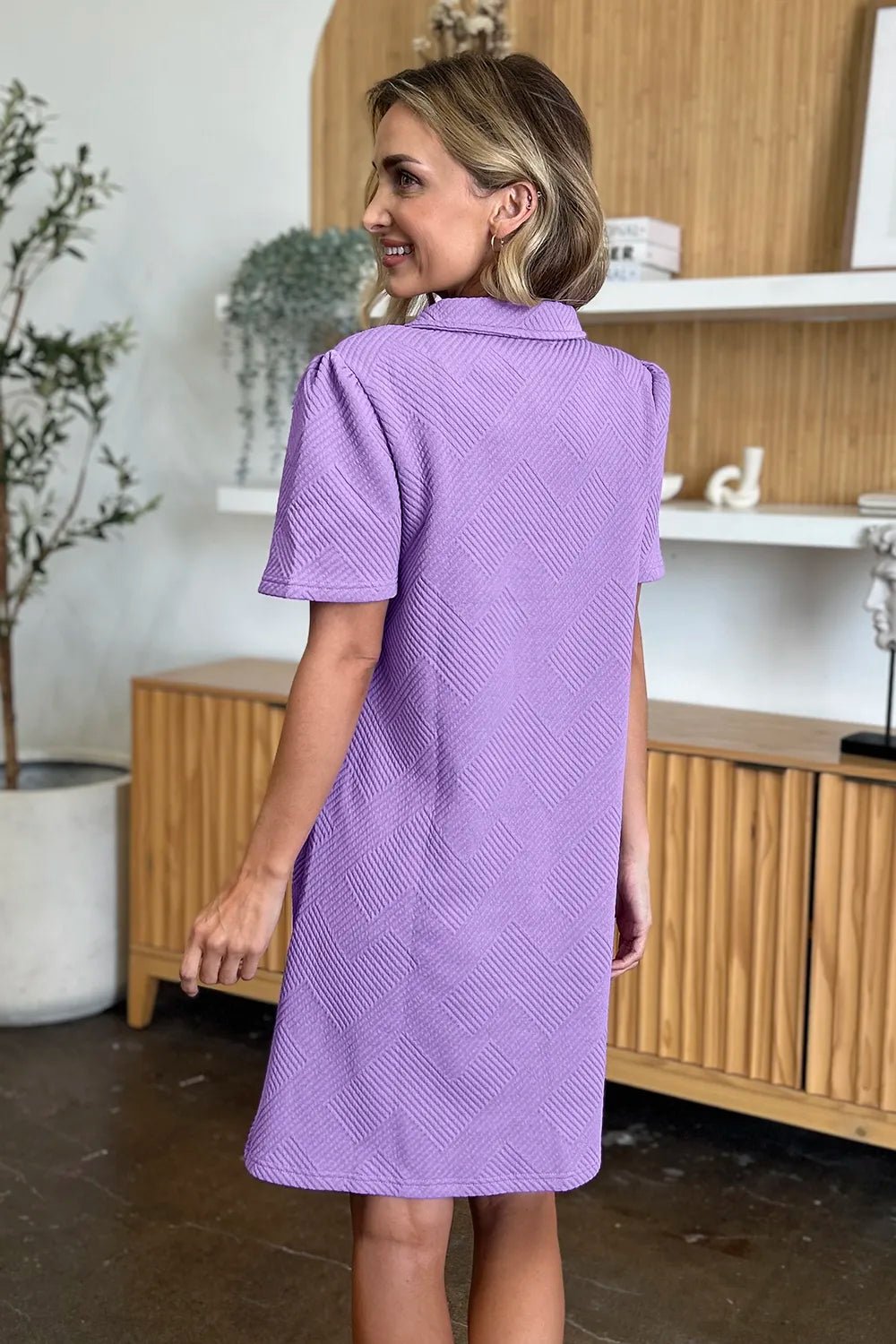 Double Take Full Size Texture Collared Neck Short Sleeve Dress - PBNJ FASHIONS
