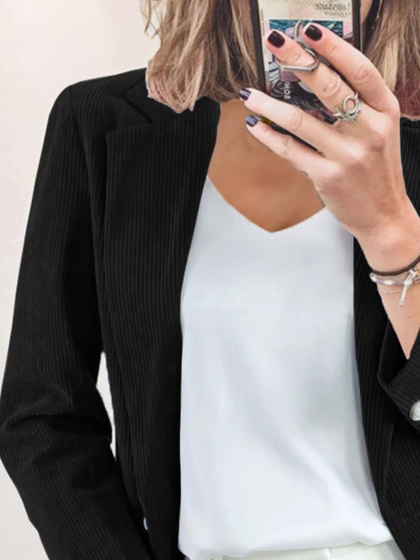 Corduroy Lapel Collar Casual Blazer - PBNJ FASHIONS
