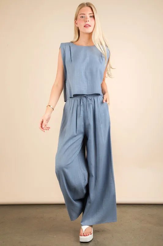 VERY J Solid Woven Top & Pants Set - PBNJ FASHIONS