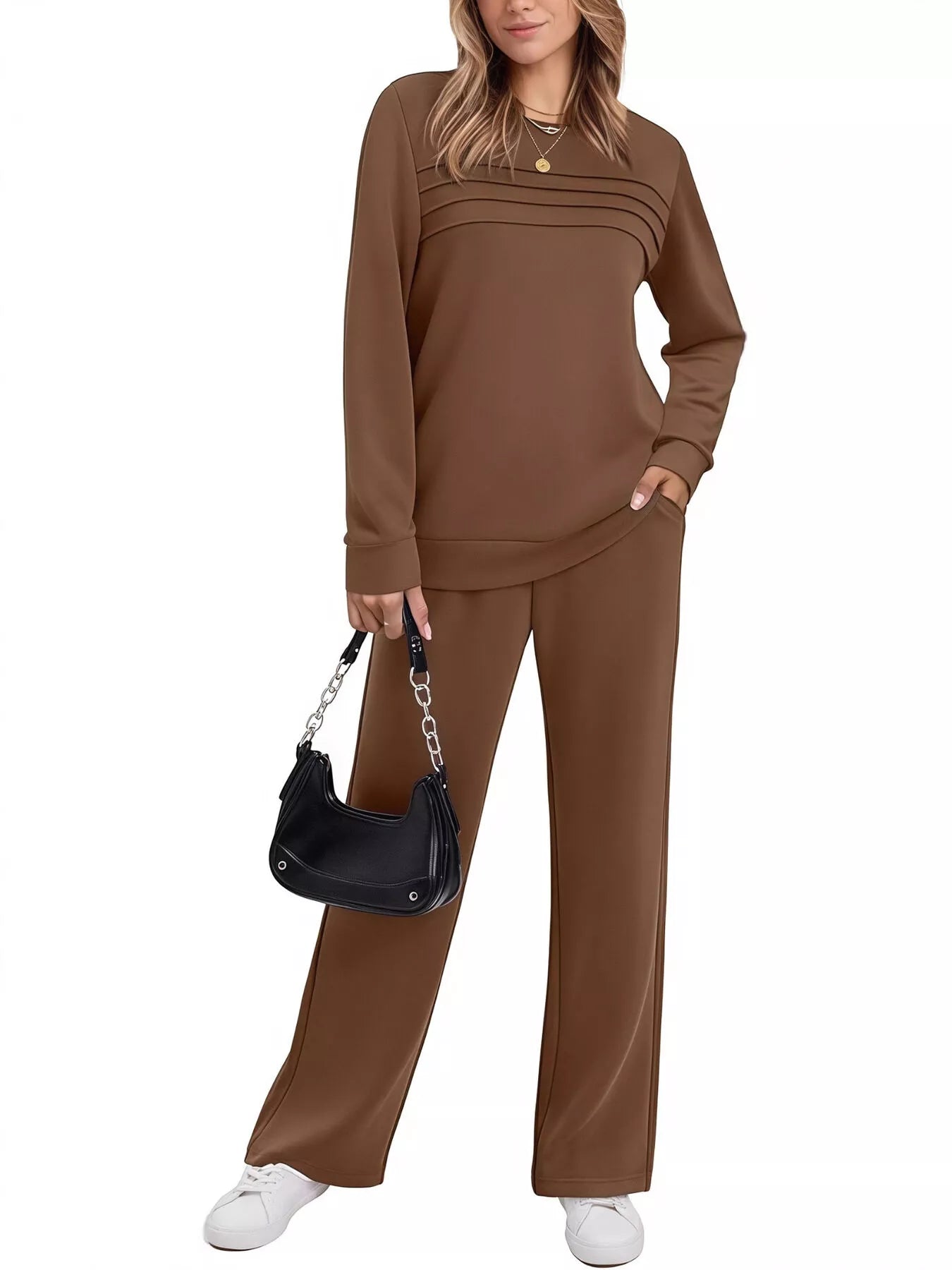Full Size Casual Long Sleeve Top and Pants Set Plus Size - PBNJ FASHIONS