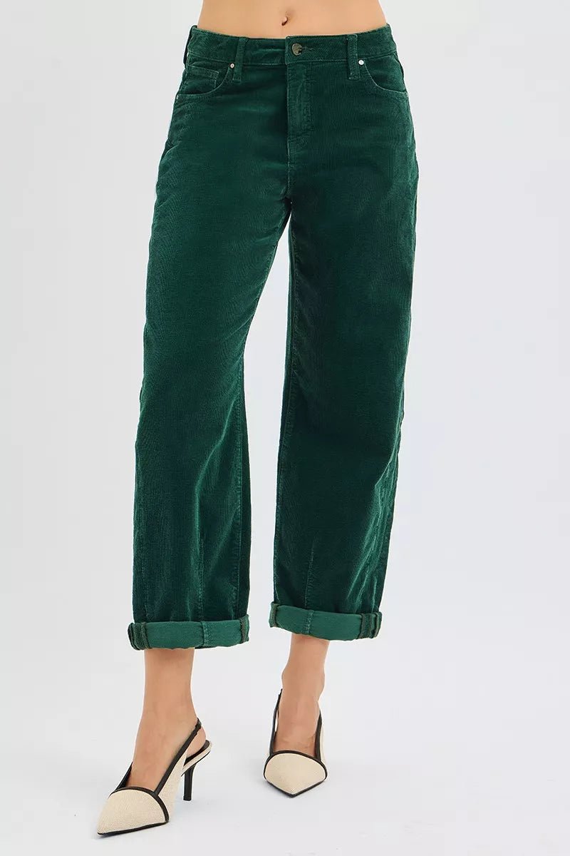 RISEN High Rise Crop Barrel Cordurory Pants - PBNJ FASHIONS