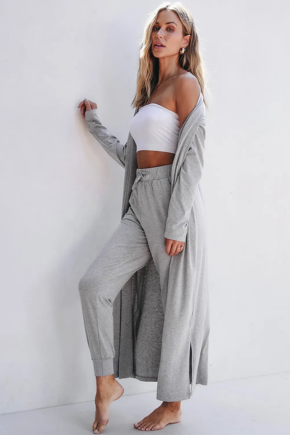 Open Front Long Sleeve Cardigan and Pants Lounge Set - PBNJ FASHIONS