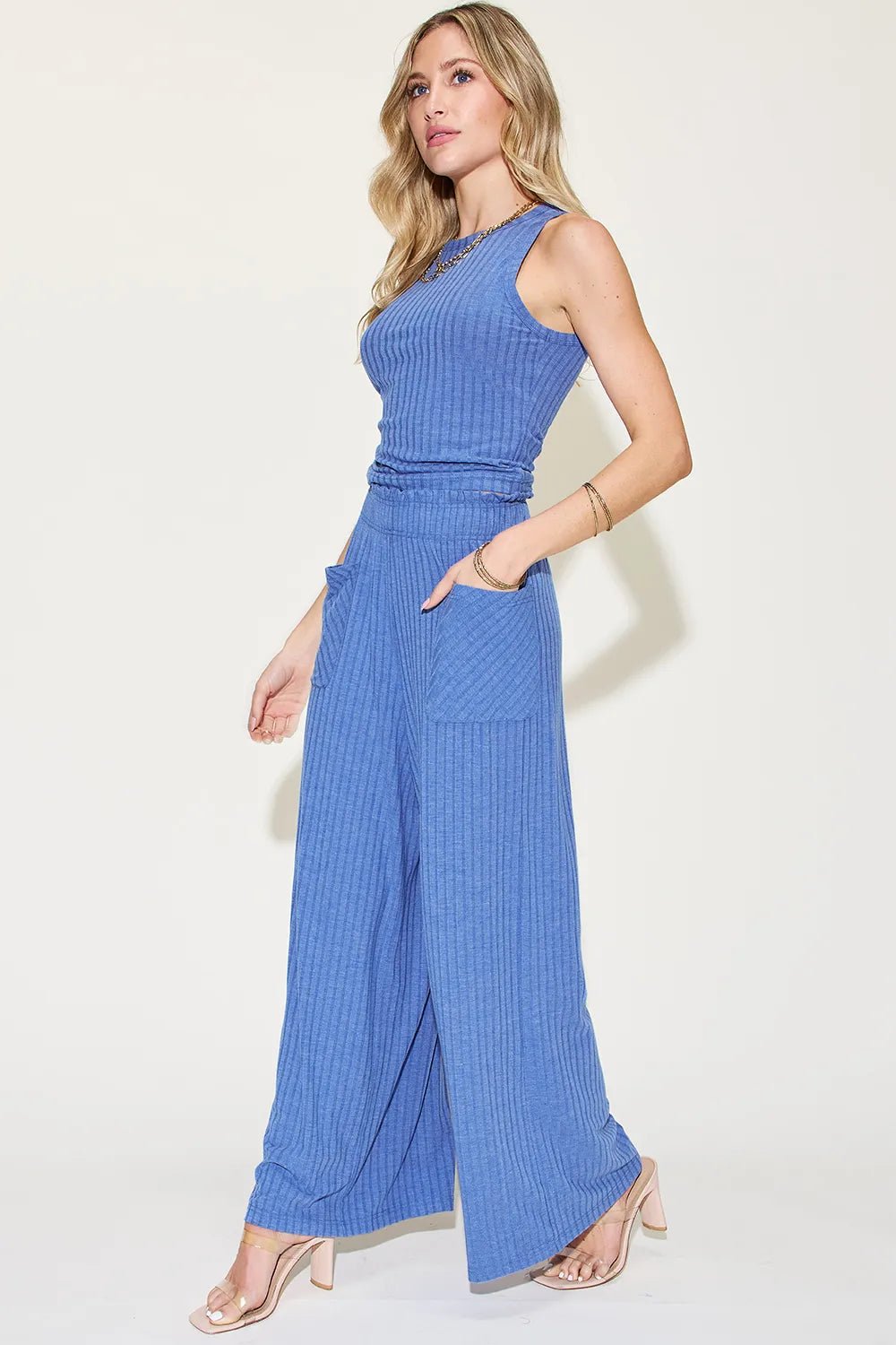 Basic Bae Full Size Ribbed Tank and Wide Leg Pants Set - PBNJ FASHIONS