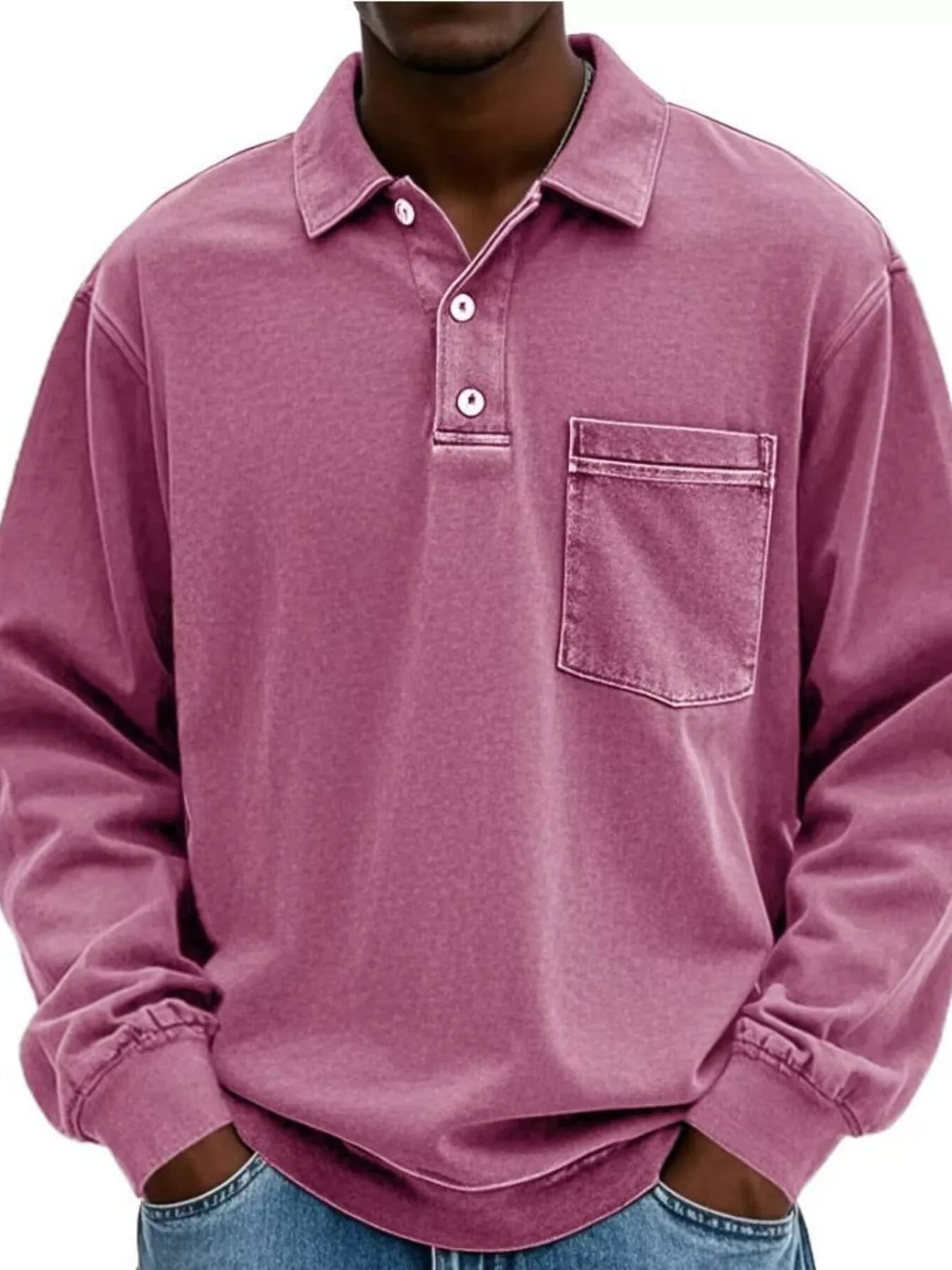 Men's Full Size Vintage Button Detail Long Sleeve Polo Plus Size - PBNJ FASHIONS