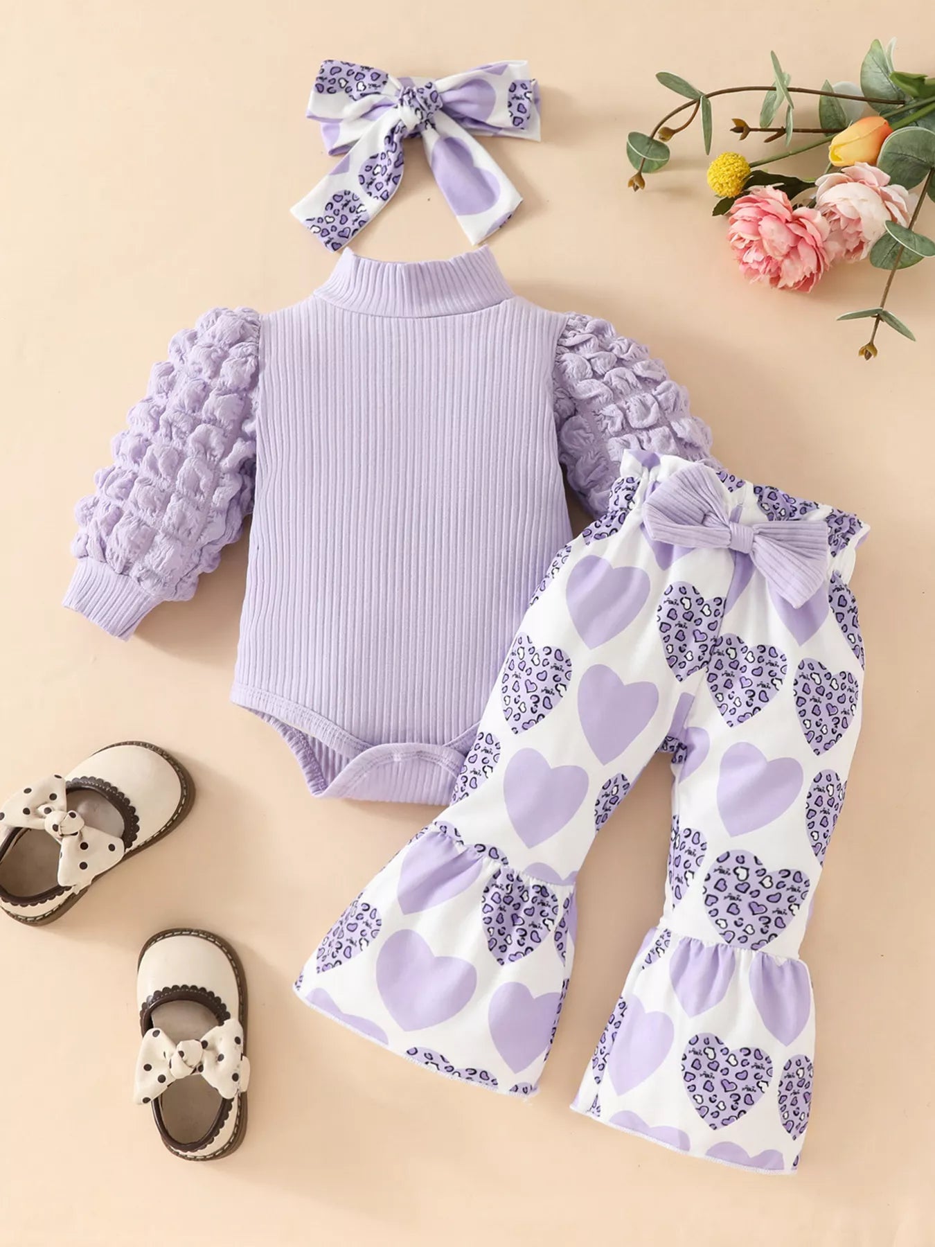 Children's Bubble Texture Long Sleeve Top and Pants Set with Headband - PBNJ FASHIONS