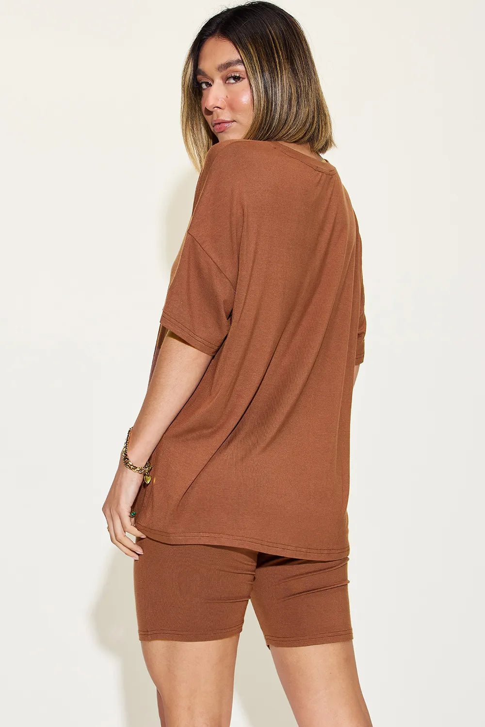 Basic Bae Full Size V - Neck Drop Shoulder T-Shirt and Shorts Set - PBNJ FASHIONS
