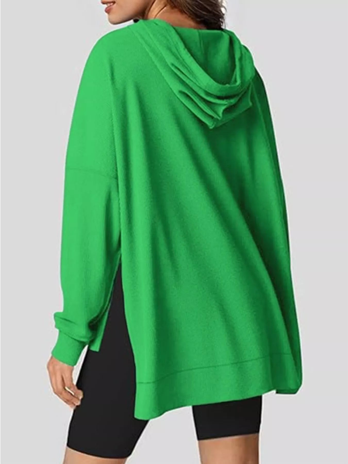 Oversized Drawstring Side Slit Hoodie - PBNJ FASHIONS