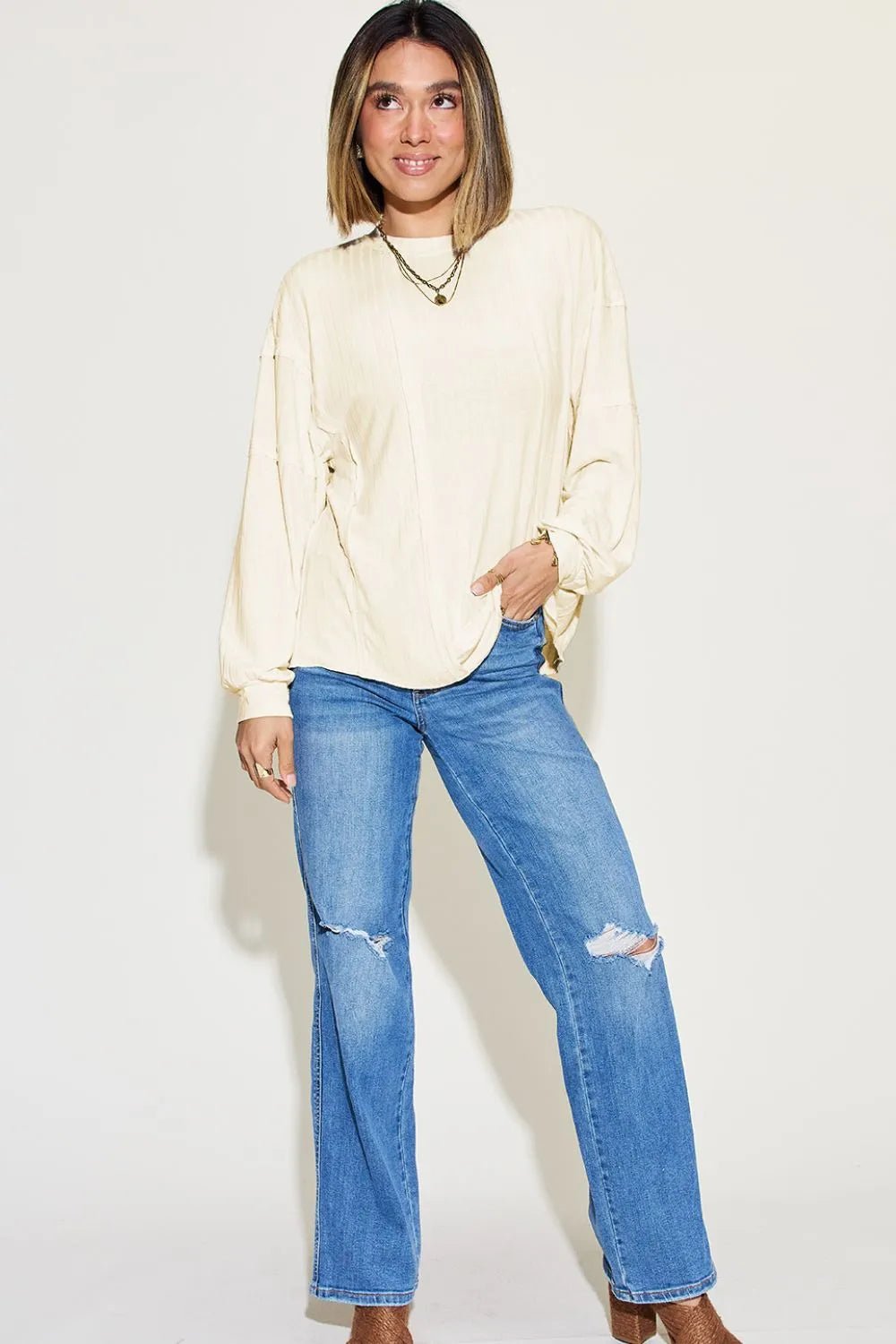 Basic Bae Full Size Ribbed Round Neck Long Sleeve T-Shirt - PBNJ FASHIONS