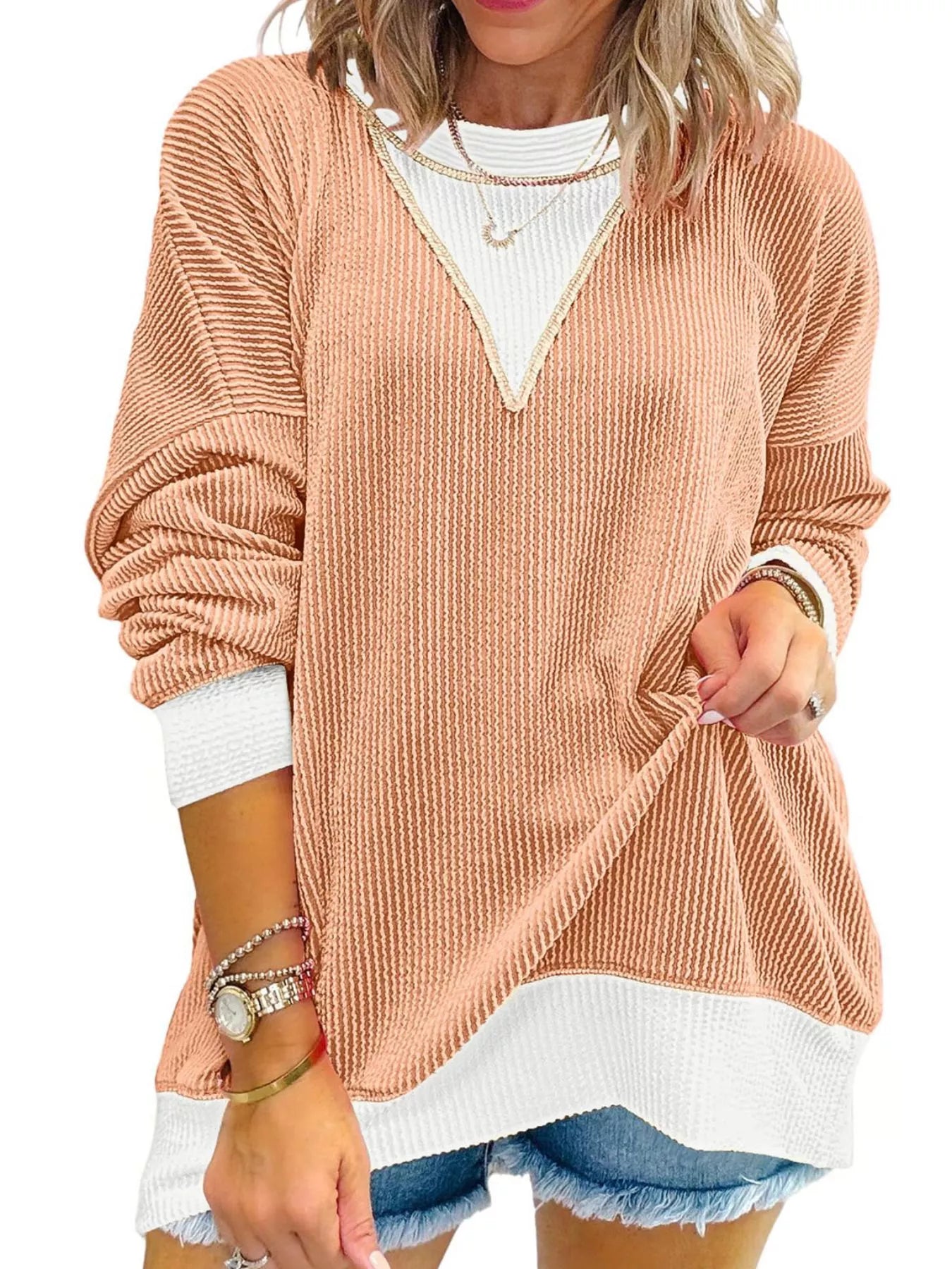 Contrast Dropped Shoulder Sweatshirt - PBNJ FASHIONS