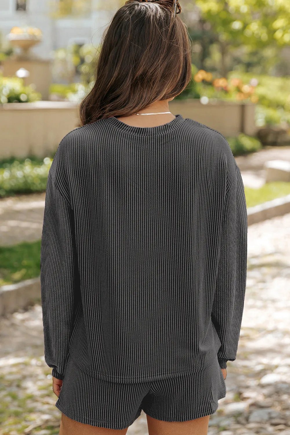 Round Neck Long Sleeve Top and Shorts Set - PBNJ FASHIONS