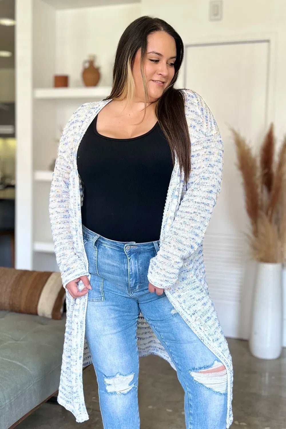 Double Take Full Size Open Front Longline Cardigan - PBNJ FASHIONS