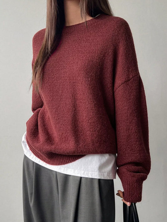 Full Size Cozy Knit Round Neck Oversized Sweater Plus Size - PBNJ FASHIONS