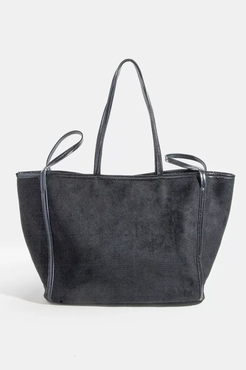Fame Suede Tote Faux Leather Trim Shoulder Strap - PBNJ FASHIONS