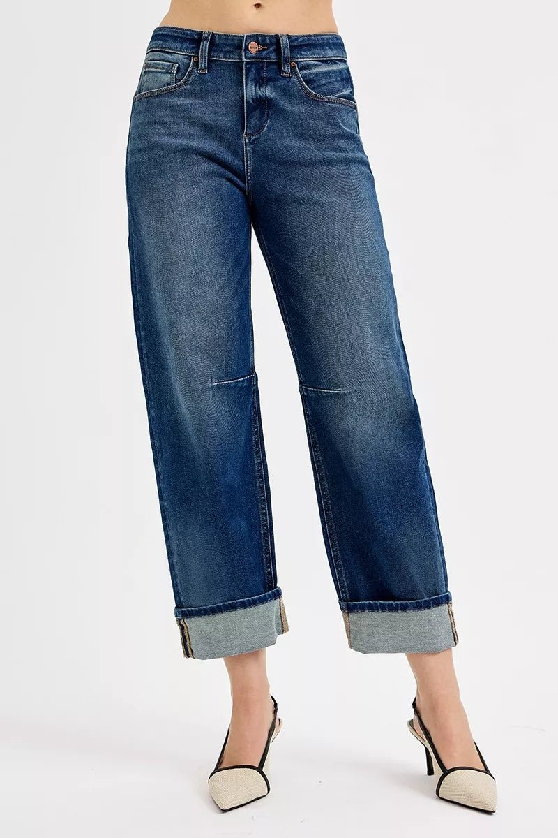 RISEN Slouchy Crop Barrel Cuffed Jeans - PBNJ FASHIONS