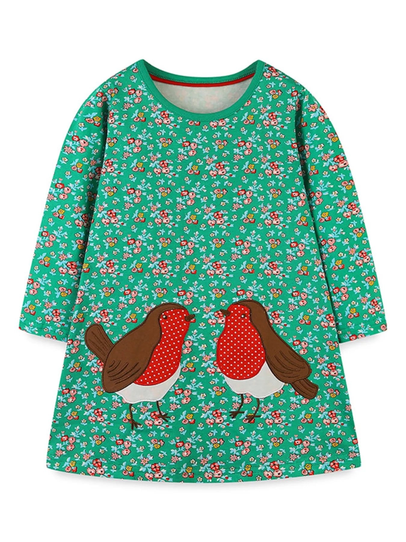 Children's Floral Print Bird Long Sleeve Dress - PBNJ FASHIONS