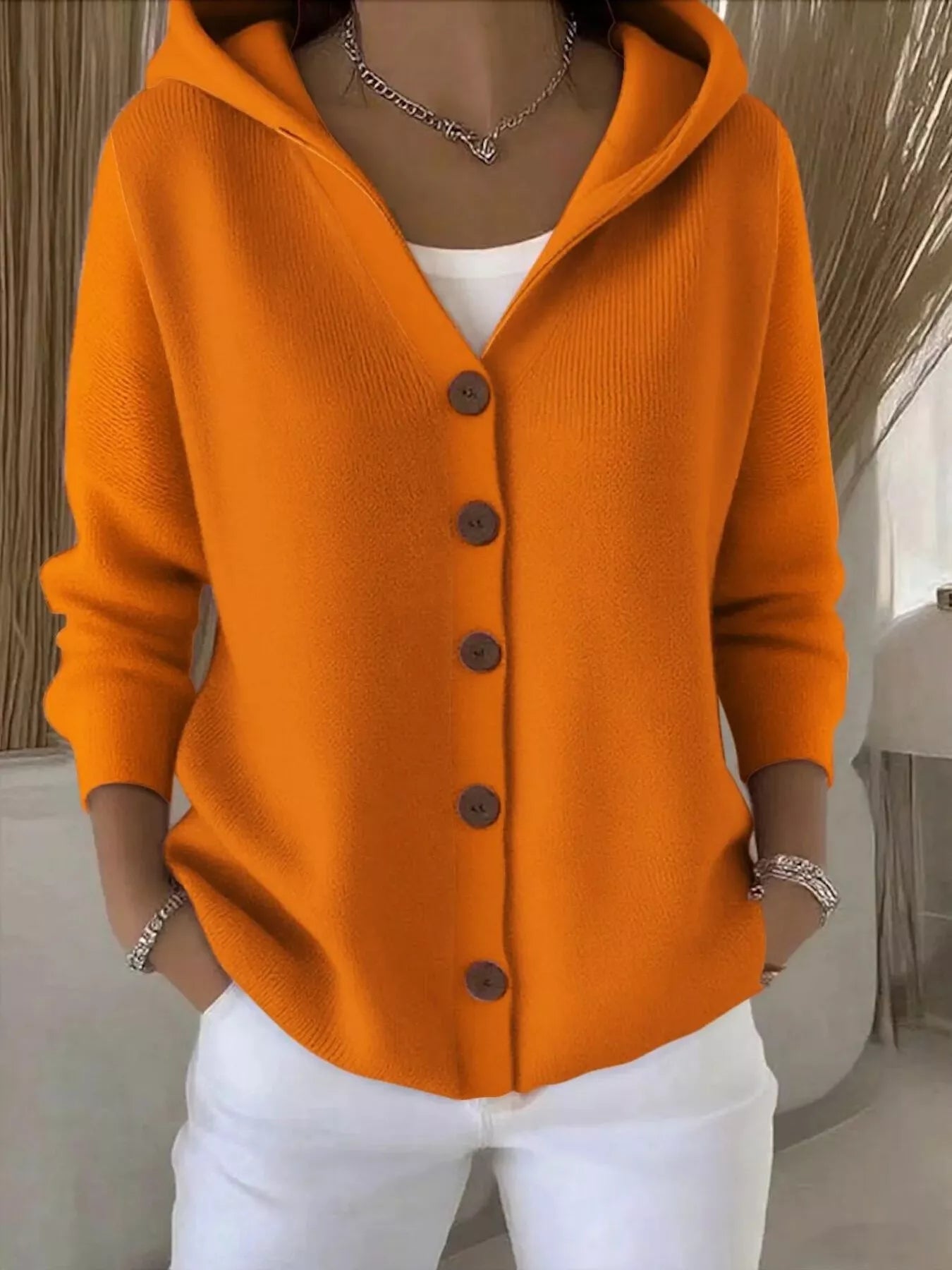 Full Size Hooded Button - Down Knit Cardigan Plus Size - PBNJ FASHIONS