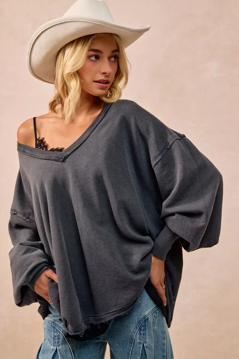 BiBi Mineral Washed French Terry Oversized Sweatshirt - PBNJ FASHIONS