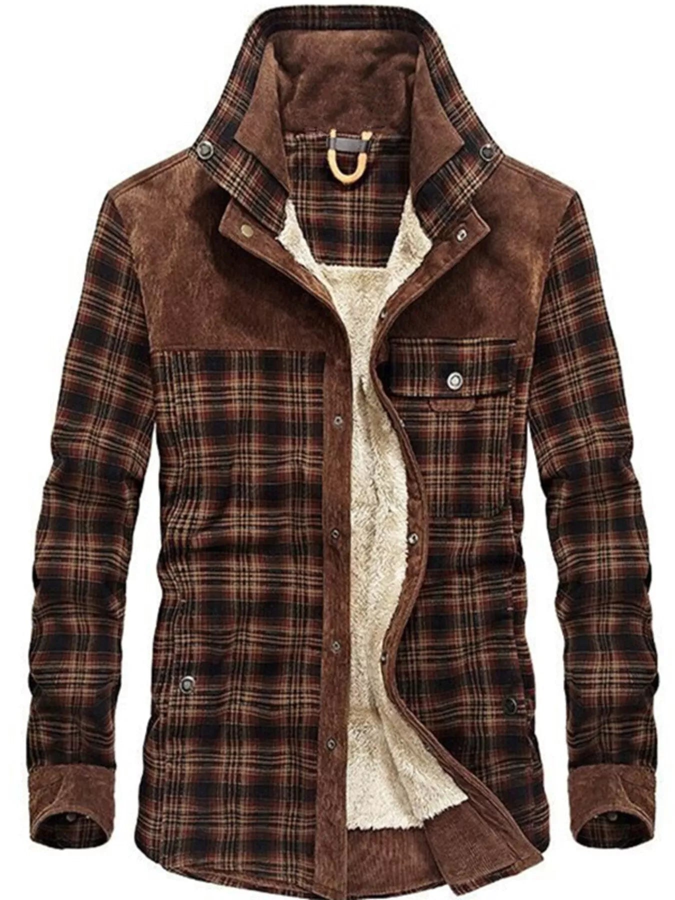 Men's Full Size Plaid Fleece Lined Snap Down Jacket Plus Size - PBNJ FASHIONS
