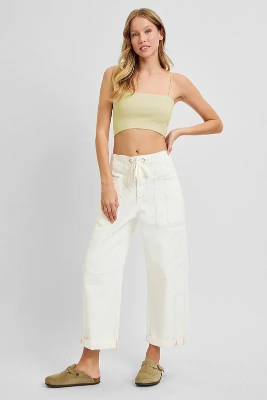 RISEN Full Size High Rise Crop Wide Barrel Cargo Pocket Jeans Plus Size - PBNJ FASHIONS