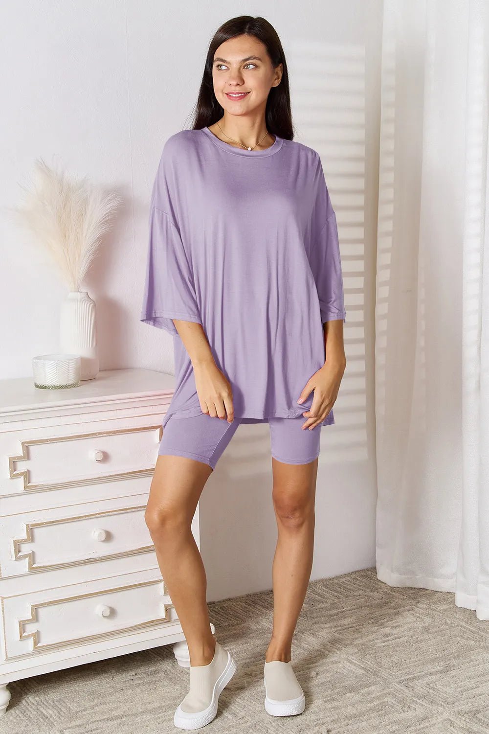 Basic Bae Full Size Soft Rayon Three - Quarter Sleeve Top and Shorts Set - PBNJ FASHIONS