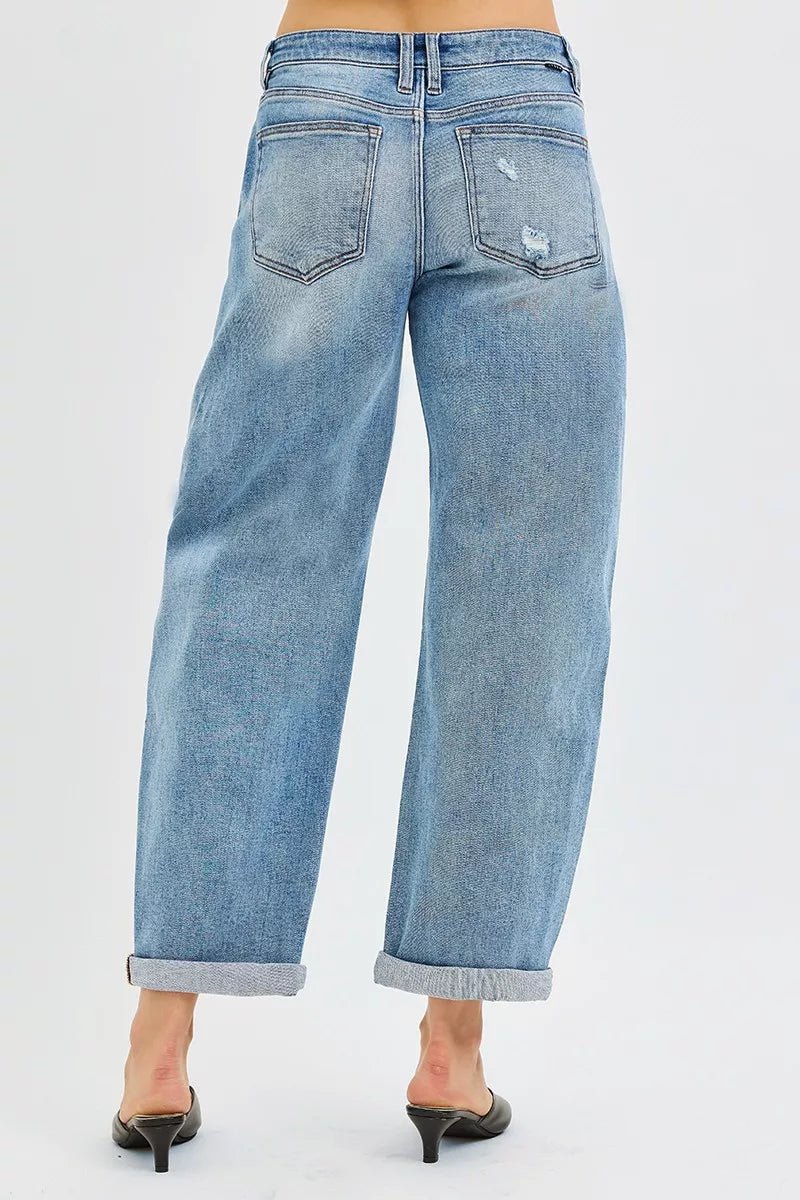 RISEN Full Size Slouchy Ankle Length Barrel Jeans with Cuffs Plus Size - PBNJ FASHIONS