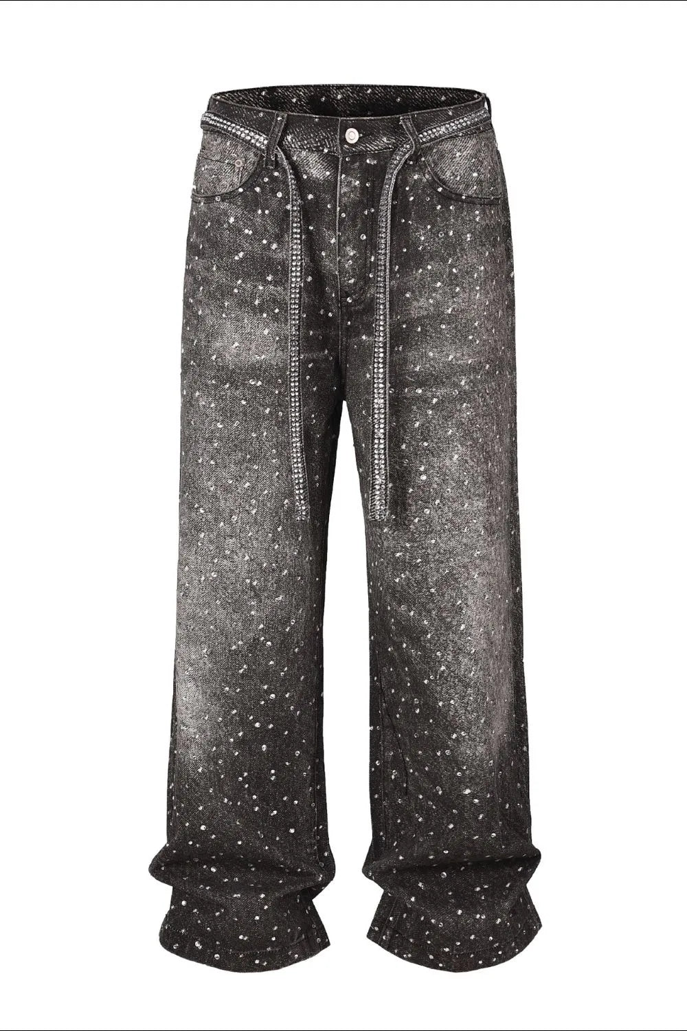 Men's Washed Rhinestone Jeans with Rhinestone Belt - PBNJ FASHIONS