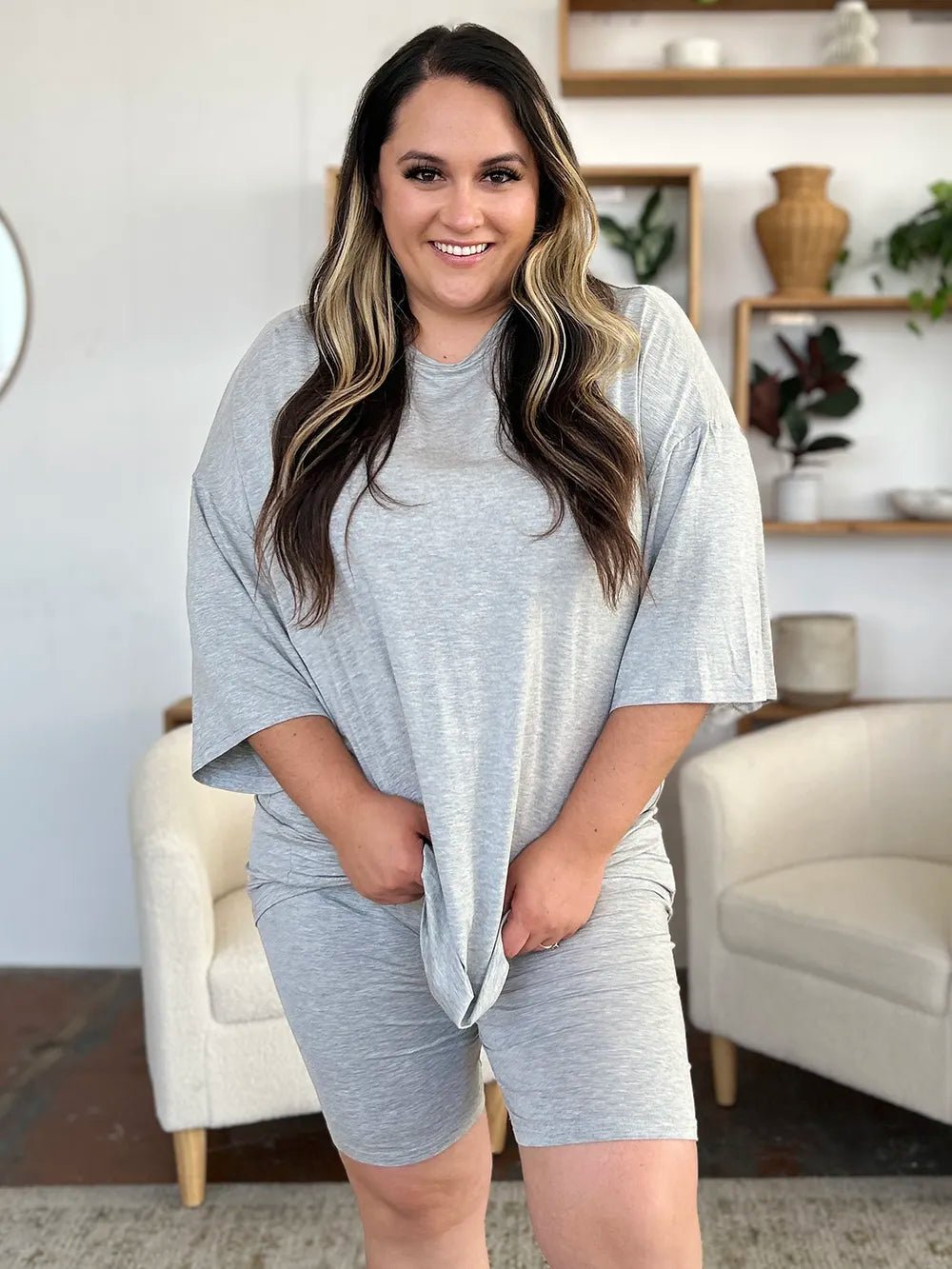 Basic Bae Bamboo Full Size Round Neck Drop Shoulder T-Shirt and Shorts Set - PBNJ FASHIONS