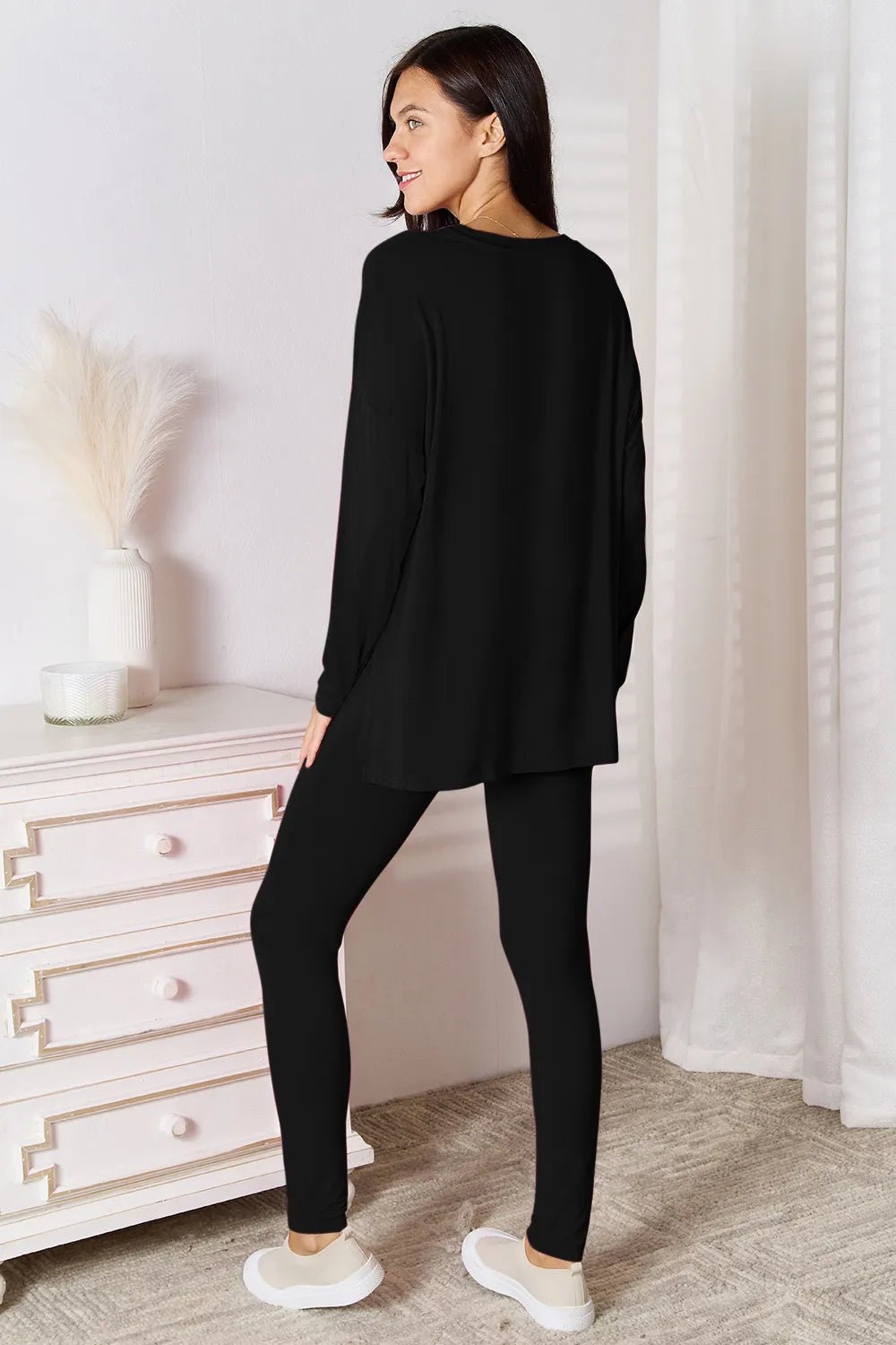 Basic Bae Bamboo Full Size V - Neck Long Sleeve Top and Pants Lounge Set - PBNJ FASHIONS