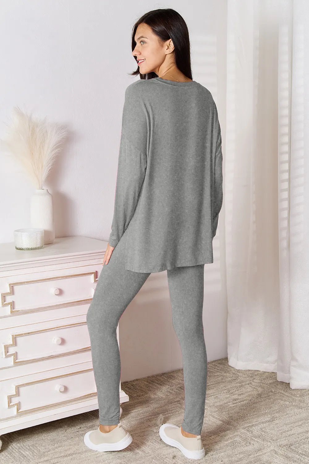 Basic Bae Bamboo Full Size V - Neck Long Sleeve Top and Pants Lounge Set - PBNJ FASHIONS