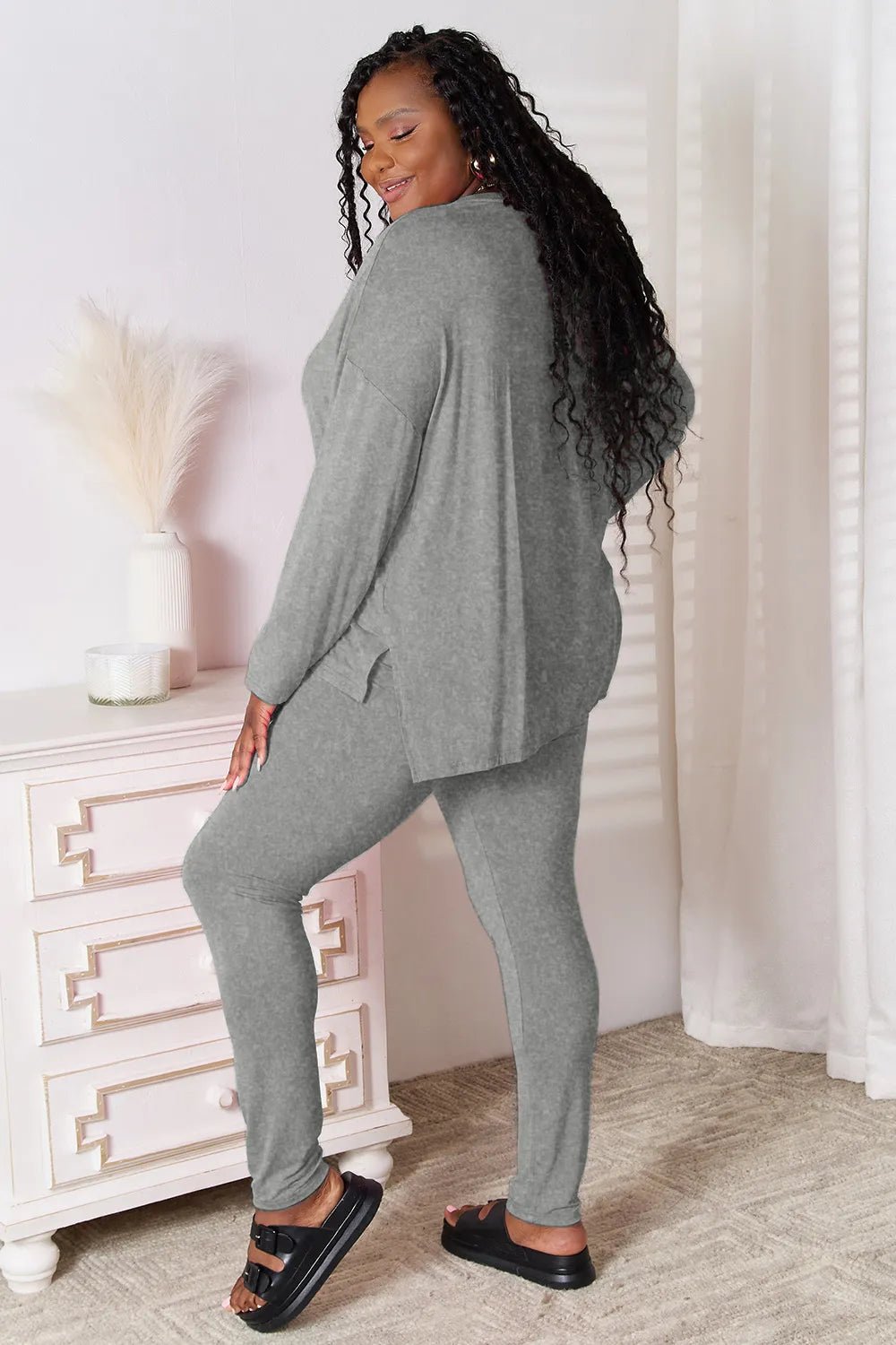 Basic Bae Bamboo Full Size V - Neck Long Sleeve Top and Pants Lounge Set - PBNJ FASHIONS