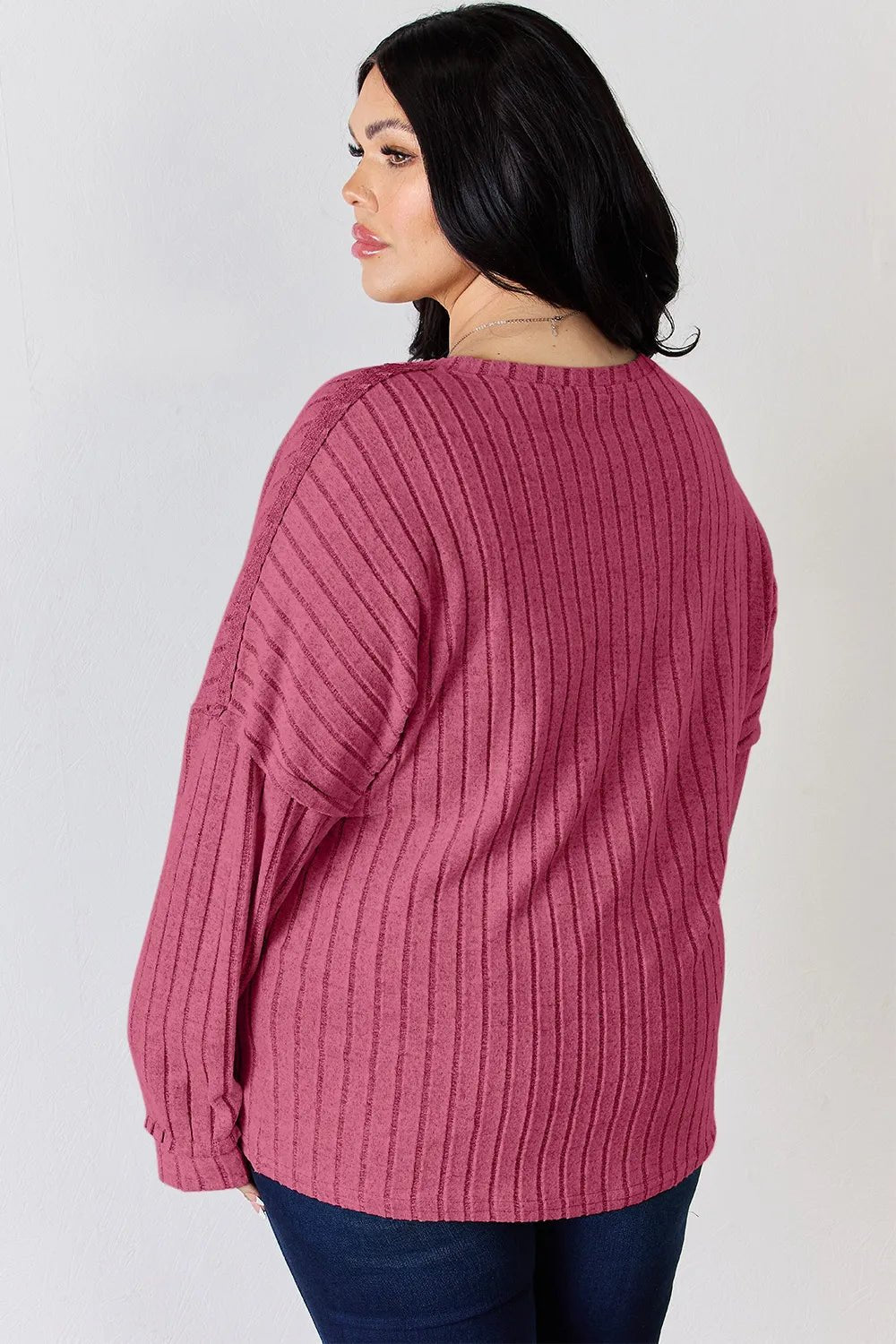 Basic Bae Full Size Ribbed Half Button Long Sleeve T-Shirt - PBNJ FASHIONS