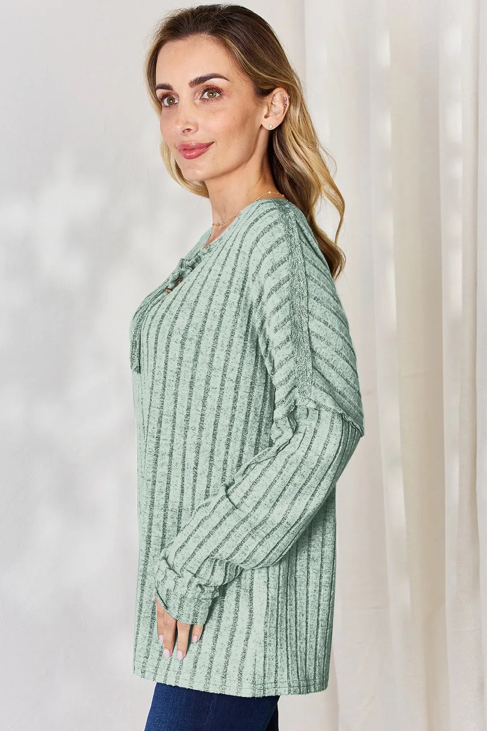 Basic Bae Full Size Ribbed Half Button Long Sleeve T-Shirt - PBNJ FASHIONS