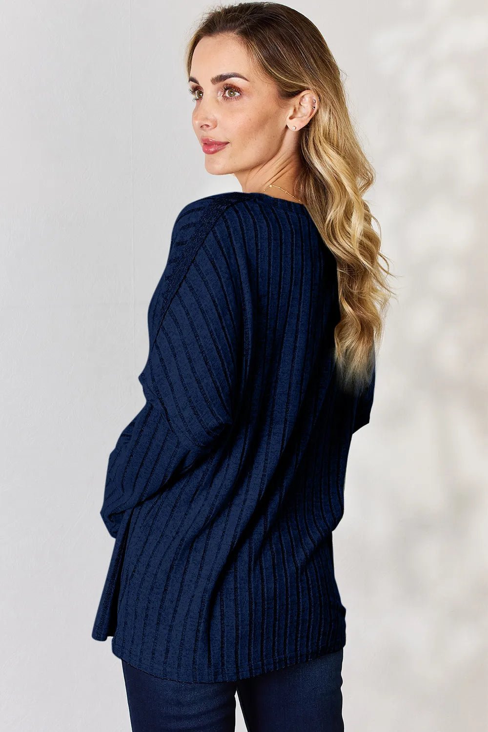 Basic Bae Full Size Ribbed Half Button Long Sleeve T-Shirt - PBNJ FASHIONS