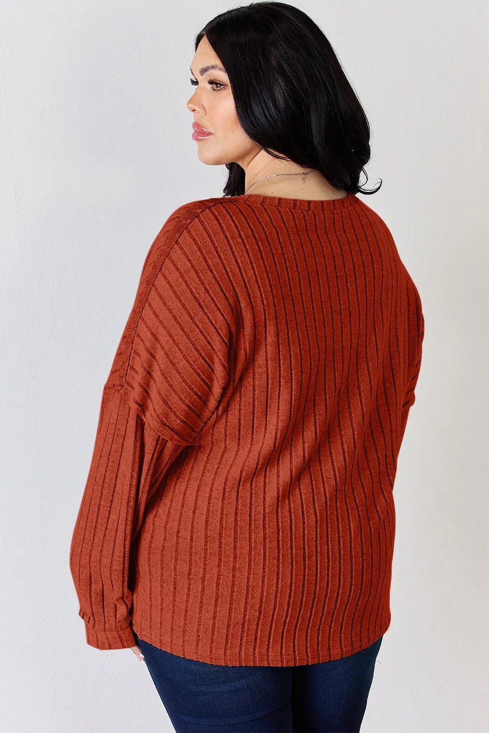 Basic Bae Full Size Ribbed Half Button Long Sleeve T-Shirt - PBNJ FASHIONS