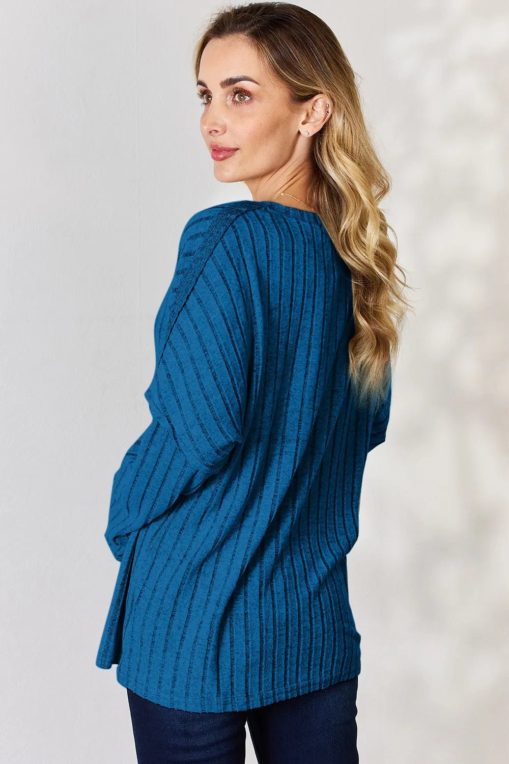 Basic Bae Full Size Ribbed Half Button Long Sleeve T-Shirt - PBNJ FASHIONS