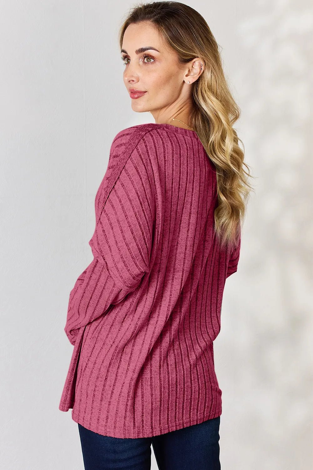 Basic Bae Full Size Ribbed Half Button Long Sleeve T-Shirt - PBNJ FASHIONS