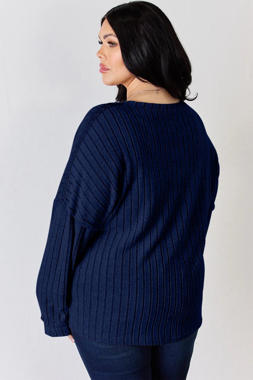 Basic Bae Full Size Ribbed Half Button Long Sleeve T-Shirt - PBNJ FASHIONS