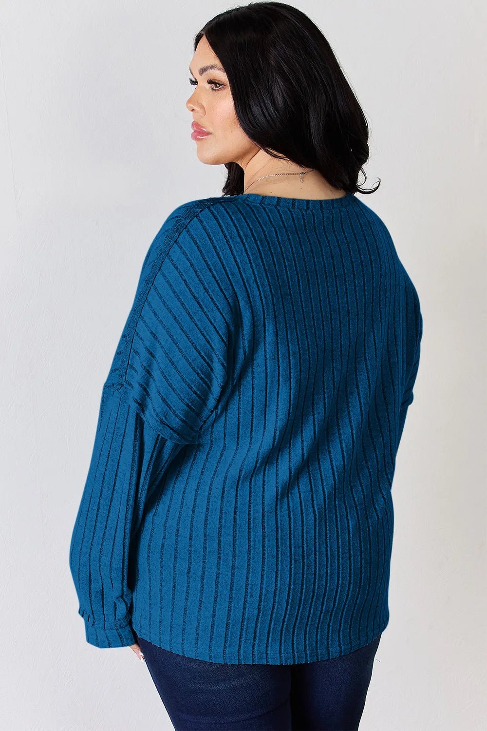 Basic Bae Full Size Ribbed Half Button Long Sleeve T-Shirt - PBNJ FASHIONS