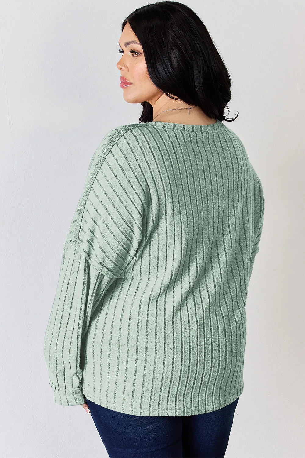 Basic Bae Full Size Ribbed Half Button Long Sleeve T-Shirt - PBNJ FASHIONS