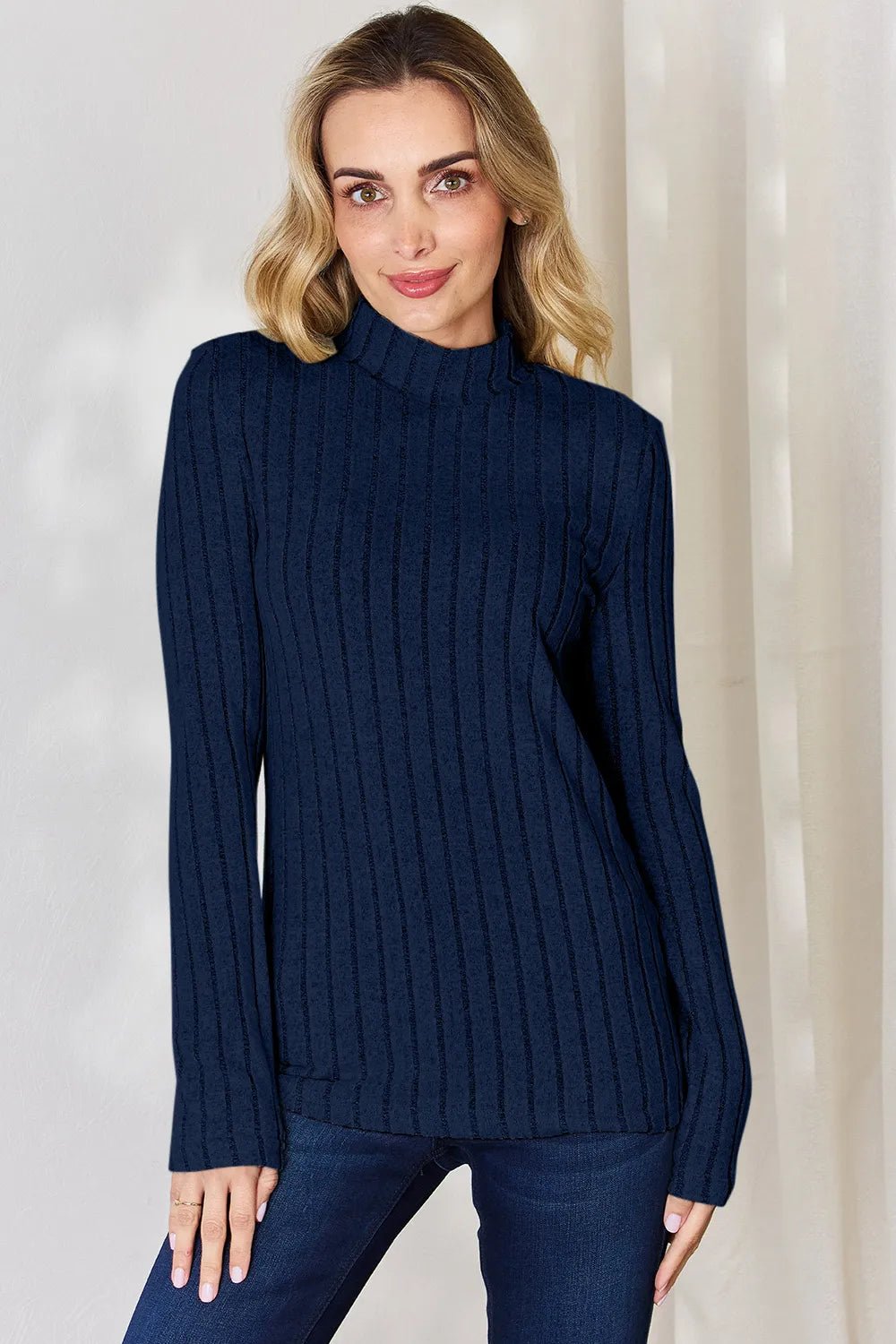 Basic Bae Full Size Ribbed Mock Neck Long Sleeve T-Shirt - PBNJ FASHIONS