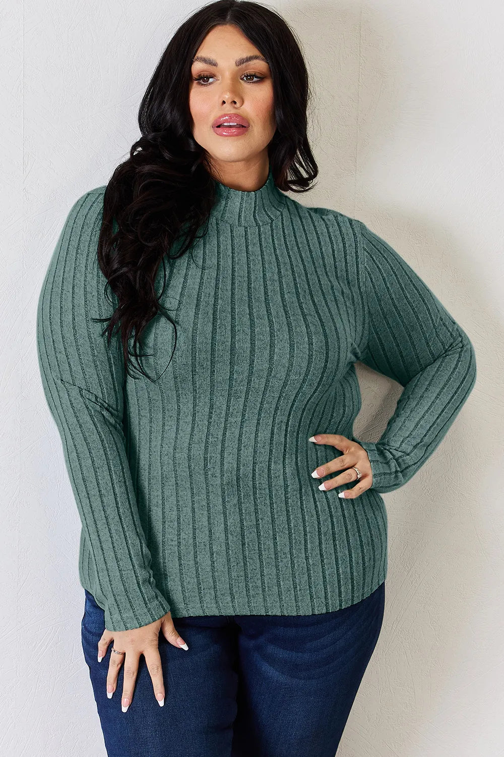 Basic Bae Full Size Ribbed Mock Neck Long Sleeve T-Shirt - PBNJ FASHIONS