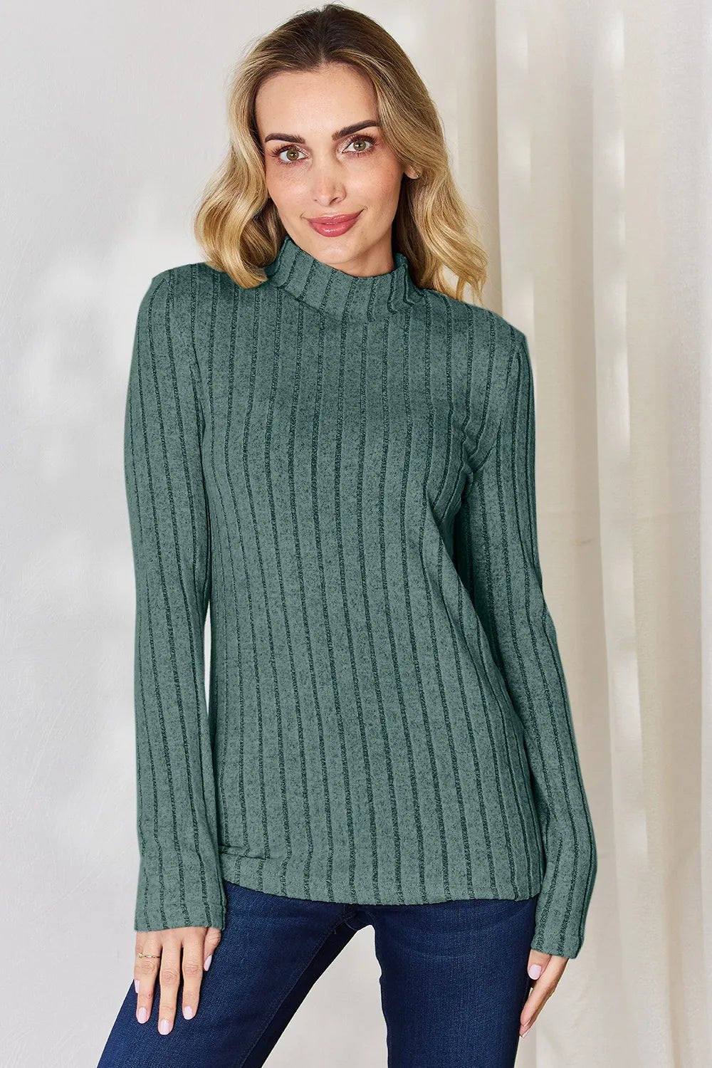 Basic Bae Full Size Ribbed Mock Neck Long Sleeve T-Shirt - PBNJ FASHIONS