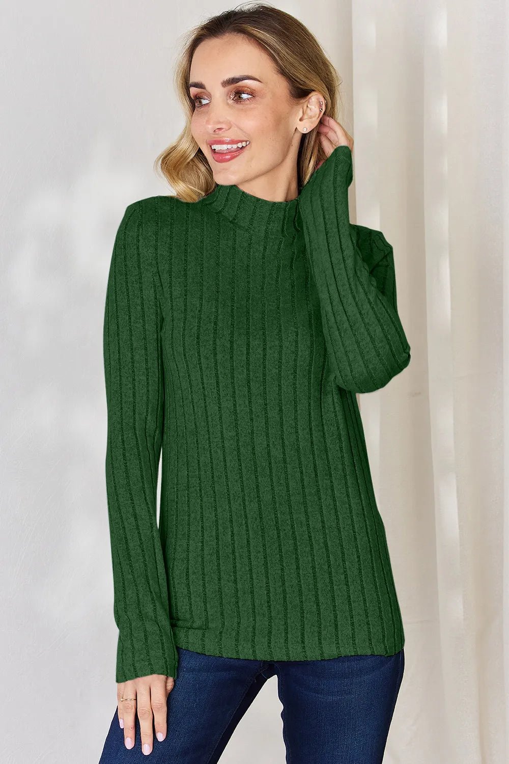 Basic Bae Full Size Ribbed Mock Neck Long Sleeve T-Shirt - PBNJ FASHIONS