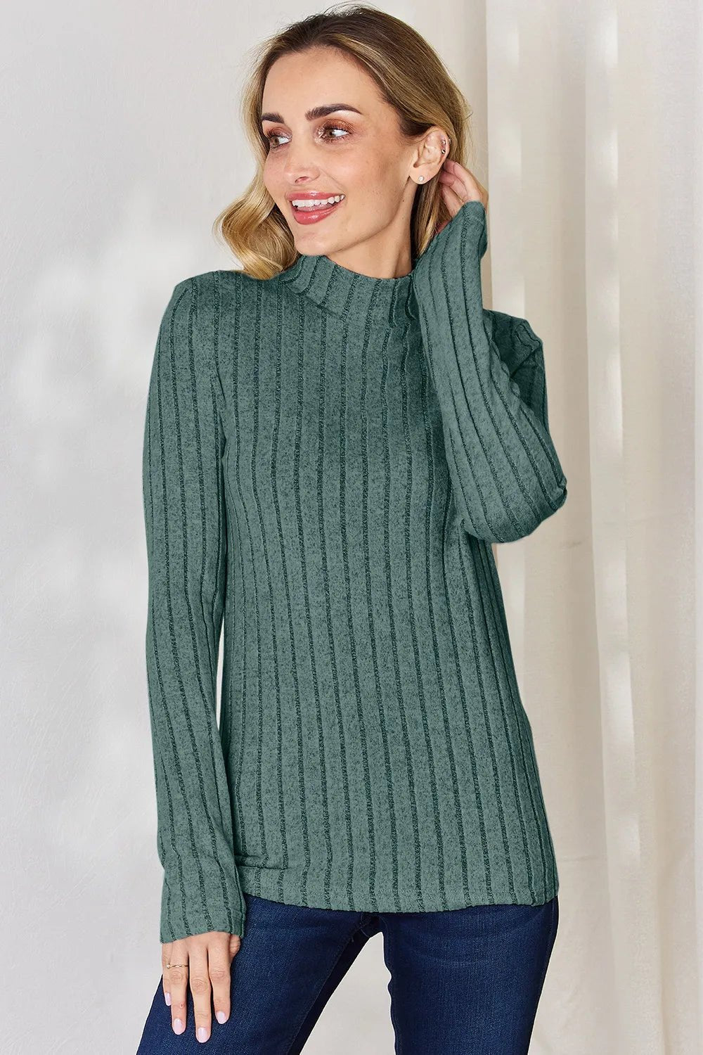 Basic Bae Full Size Ribbed Mock Neck Long Sleeve T-Shirt - PBNJ FASHIONS