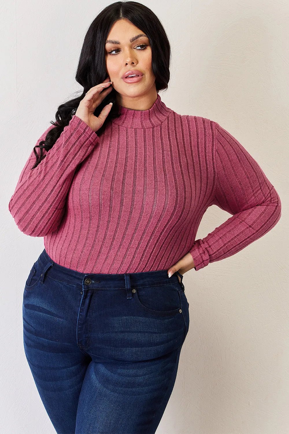 Basic Bae Full Size Ribbed Mock Neck Long Sleeve T-Shirt - PBNJ FASHIONS